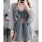  гонки женский Lace Ladies [3 позиций комплект ]sia- туника есть высокий талия кручение бикини [ товары без возможности возврата ] ( серый )