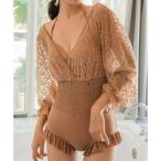  гонки женский Lace Ladies гонки do King сладости рукав автомобиль - кольцо плавание One-piece [ товары без возможности возврата ] ( бежевый )