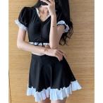  гонки женский Lace Ladies V шея оборка танкини юбка купальный костюм [ товары без возможности возврата ] ( белый )