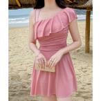  гонки женский Lace Ladiesla полный оборка one плечо способ плавание One-piece ( розовый )[ замена * возвращенние товара не возможно ]