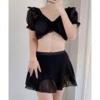  гонки женский Lace Ladies V шея sia-do King оборка бикини купальный костюм [ товары без возможности возврата ] ( черный )