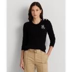 ショッピングラルフローレン ローレン ラルフ ローレン LAUREN RALPH LAUREN ボタントリム ケーブルニット コットン セーター （001ブラック）