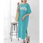 アドティエ ad thie Tシャツワンピース 半袖 ロゴスウェット ロゴプリント スリット入り 夏 （スカイブルー）