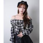 リップサービス LIP SERVICE オフショルリボンチェックシャツトップス （ブラック）