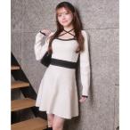 リップサービス LIP SERVICE バックリボンバイカラーフレアワンピース （アイボリー）