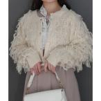 リベル モア libelle more 6Gモヘヤタッチループフリンジショート丈カーディガン （アイボリー）
