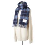カシミヤ100％紡毛厚手マフラー 35×175cm チェック ロゴ ワンポイント （ネイビーブルー）