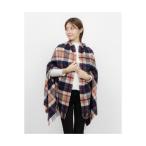 ウール100％紡毛厚手ストール ポンチョ 羽織り 70×190cm チェック（ベージュ）