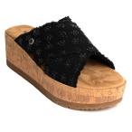 ミネトンカ MINNETONKA 厚底クロスベルトサンダル posey-563029-bl-ddnm (BLACK DISTRESSED DENIM)
