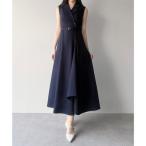 ミピアール mipiarl mipiarl  テーラーカラーラッフルワンピース （ネイビー）