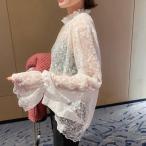 花柄刺しゅうレースブラウス長袖レディース