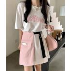 ミニミニストア miniministore ロゴTシャツワンピース 巻きミニスカート （ホワイト*ピンク）