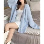 ミニミニストア miniministore シャギーニットカーディガンVネック秋冬服 （ライトブルー）