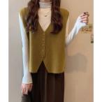 ミニミニストア miniministore ニットベスト ニットジレ 重ね着 秋冬服 （マスタード）