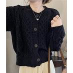 ミニミニストア miniministore 暖かいケーブル編みニットカーディガン秋冬 （ブラック）