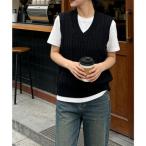 ミニミニストア miniministore ニットベスト ケーブル編み 重ね着韓国風 （ブラック）