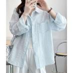 ミニミニストア miniministore 韓国風シアーシャツレース柄ブラウス春夏服 （ライトブルー）