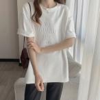 立体ロゴtシャツ 韓国チュニックロンT
