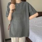 立体ロゴtシャツ 韓国チュニックロンT