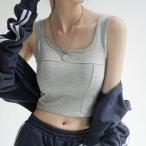 タンクトップ ショート丈 カップ付き韓国