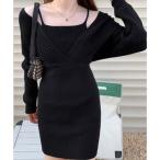ミニミニストア miniministore カシュクールニットワンピース ミニワンピ （ブラック）