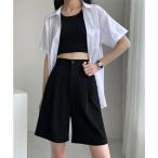 ５分丈 タックショートパンツ レディース