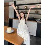 ショップニコニコ ShopNikoNiko バックリボン ホルターネック ロングキャミワンピース ma 韓国カジュアル キャミワンピ 重ね着 キャミソ