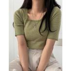 ショッピングレディ 夏 ビビッドレディ VIVIDLADY 半袖 ニット 夏 レディース ニット スクエア （カーキ）