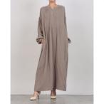 オムネス OMNES ロング丈 ダブルガーゼピンタック袖ボリュームワンピース （モカ2）