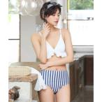  стиль boOSYAREVO [ сеть ограничение ][3 позиций комплект ] оборка × полоса комплект бикини [ товары без возможности возврата ] ( белый × полоса )