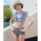  стиль boOSYAREVO [ сеть ограничение ][3 позиций комплект ] оборка цвет do Lost плавание одежда купальный костюм (se rest голубой )