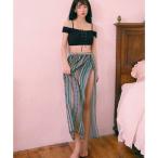  стиль boOSYAREVO [ сеть ограничение ][3 позиций комплект ] юбка имеется off shoru гонки выше плавание одежда купальный костюм ( черный × зеленый полоса )