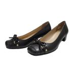 [ натуральная кожа ] туфли-лодочки сделано в Японии 3.5cm каблук лента имеется квадратное tu туфли-лодочки женский ..... боль . нет антибактериальный дезодорация функция PO1040 ( черный ×