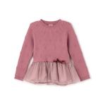 プティマイン petit main 【フワもちっと】ニットペプラムチュールチュニック （ピンク）
