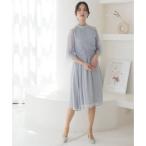 プールヴー PourVous ミニ丈&七分袖フォーマルエアリーシフォン結婚式ワンピースドレス パーティードレス 20代 30代 40代 （ブルーグレー