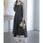 プールヴー PourVous ミモレ丈&袖ありフォーマル総レース大きいサイズ結婚式パーティードレス ワンピース 20代 30代 40代 （ブラック）
