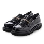 パラディクルール PARADIS COULEUR メタルバーフリンジローファー （ブラックエナメル）