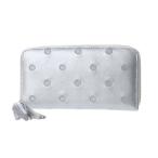 ＜ロングセラー＞【テレビ ドラマ着用アイテム】ペルケ perche 牛革ドット刺繍ラウンド長財布 （シルバー）