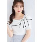 トッコクローゼット tocco closet リボン付き配色ライン入りオフショルリブニットプルオーバー