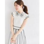 トッコクローゼット tocco closet 2WAYフラワーレース襟付き配色ラインプリーツニットワンピース