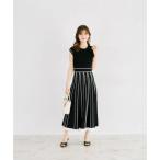 トッコクローゼット tocco closet 2WAYフラワーレース襟付き配色ラインプリーツニットワンピース
