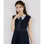 トッコクローゼット tocco closet 2WAYレース襟付き配色ライン入りニットワンピース