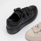 プラスダイアナ ＋diana 【軽量】ラインストーン付きリボンスニーカー （黒人工スムース）