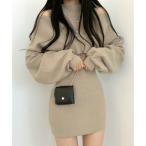 リフ Riff [2点セット]  ハイネックノースリーブワンピース+オフショルダーショートニット レイヤード リブニット リブ編み ショート丈ワンピー