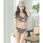 re TIKKA Reticaeknik общий рисунок принт нижний задний Cross sexy бикини купальный костюм [ товары без возможности возврата ] ( черный × бежевый )