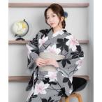 レティカ Retica 浴衣レディース モノトーン 縞模様 百合 レトロ 2点セット  (ゆかた・兵児帯) （グレー）
