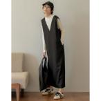 リエディ Re:EDIT [神山まりあさん着用][低身長サイズ有]前後2WAY微起毛ツイルVネックジャンパースカート （ブラック）