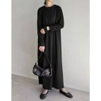 ショッピングリエディ リエディ Re:EDIT [低身長/高身長サイズ有]裏微起毛リブカットソー袖ギャザーワンピース （ブラック）