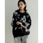 リエディ Re:EDIT [2024-25 WINTER COLLECTION]フラワー柄ジャガードクルーネックニットトップス （ブラック）