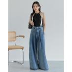 ショッピングリエディ リエディ Re:EDIT サスペンダー付きツータックワイドデニム （ブルー）